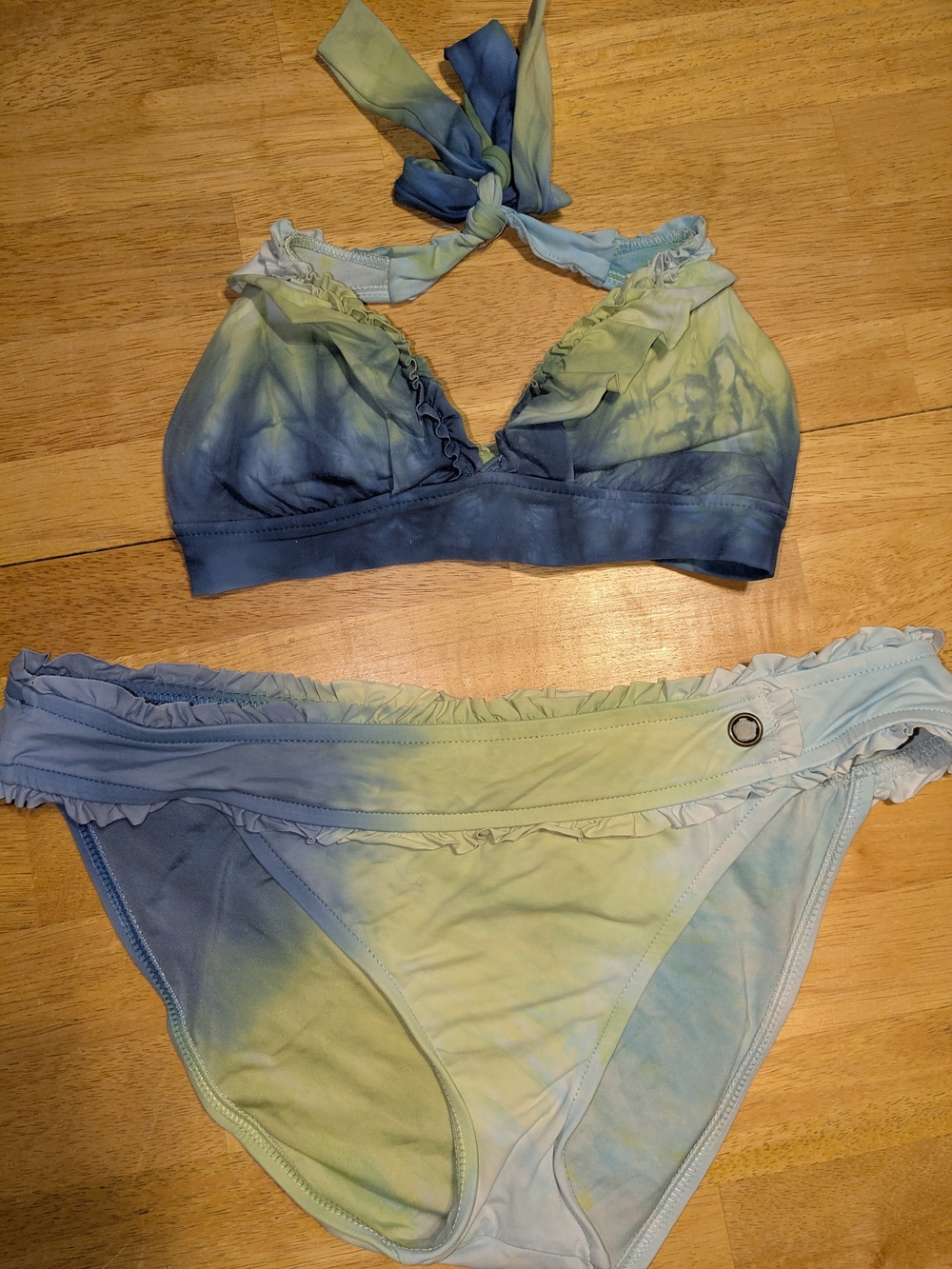 Tie-Dye Halter Bikini Set in Blue and Green